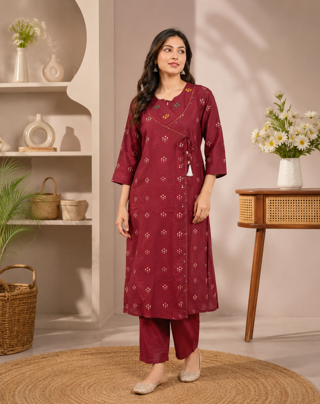 Ethnic Motif Printed Angrakha Kurta with Trousers