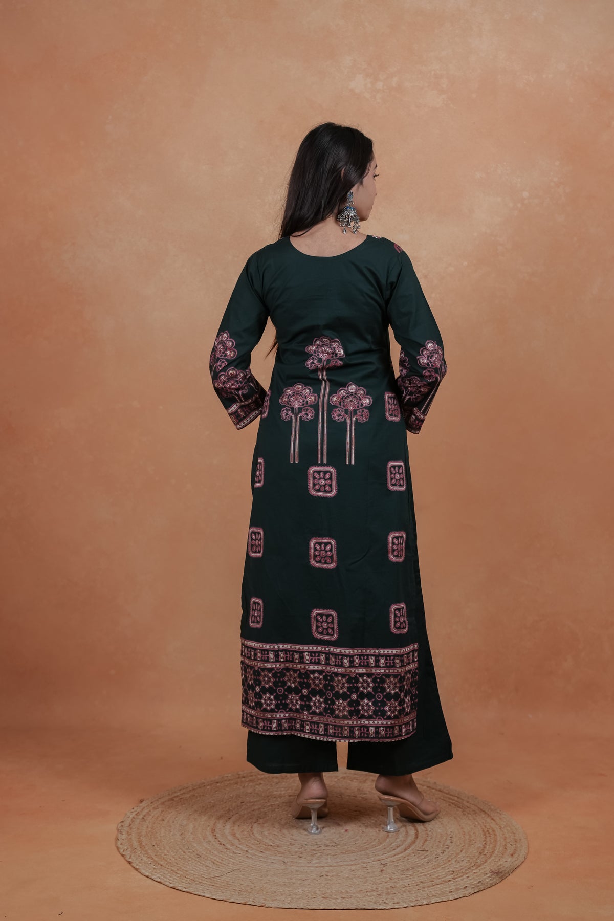 Dark Green Printed Unstitched Salwar Suit Set