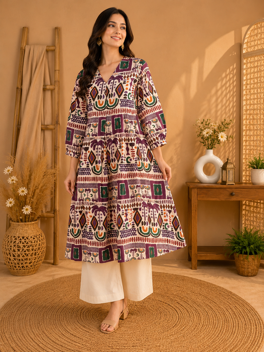 Botanical Print Flared Kurta with Palazzos