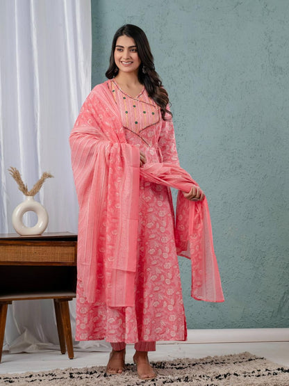 Floral Print Angrakha Kurta Set