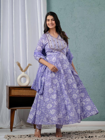 Floral Print Angrakha Kurta Set