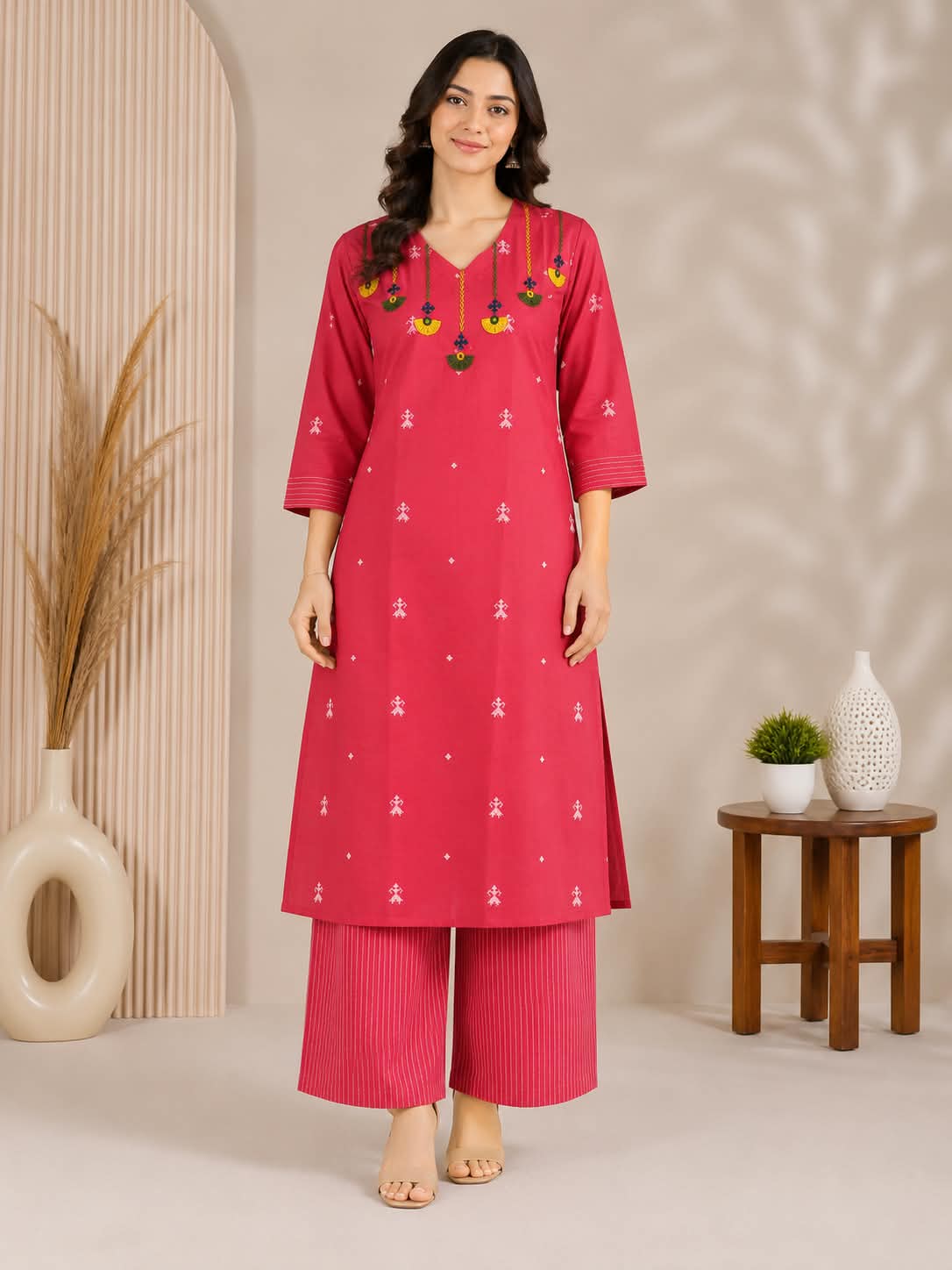 Ethnic Motif Printed Straight Kurta with Palazzos
