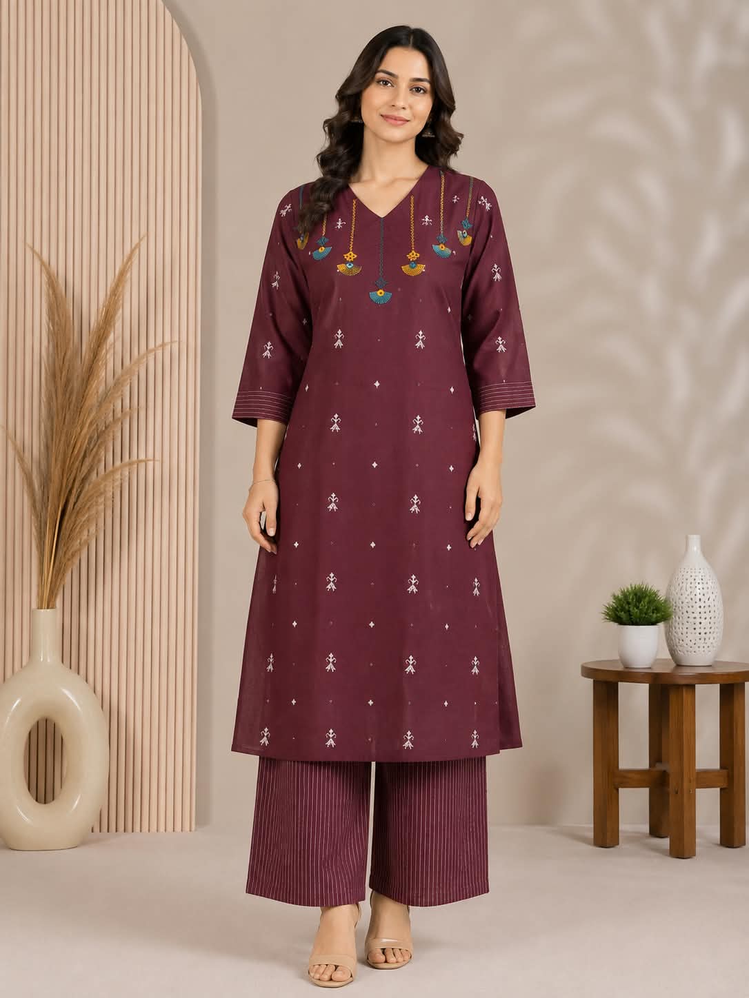 Ethnic Motif Printed Straight Kurta with Palazzos