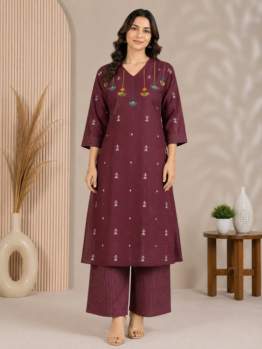 Ethnic Motif Printed Straight Kurta with Palazzos