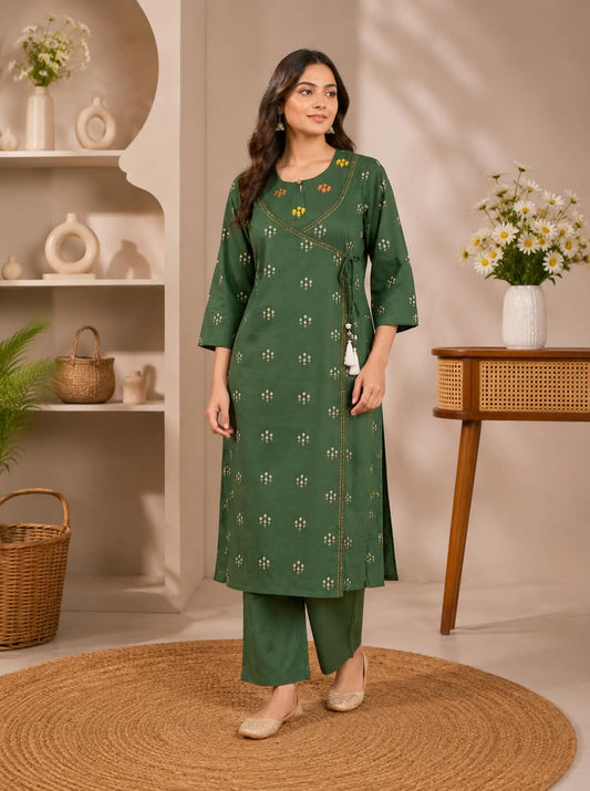 Ethnic Motif Printed Angrakha Kurta with Trousers