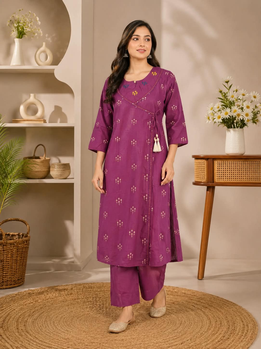 Ethnic Motif Printed Angrakha Kurta with Trousers
