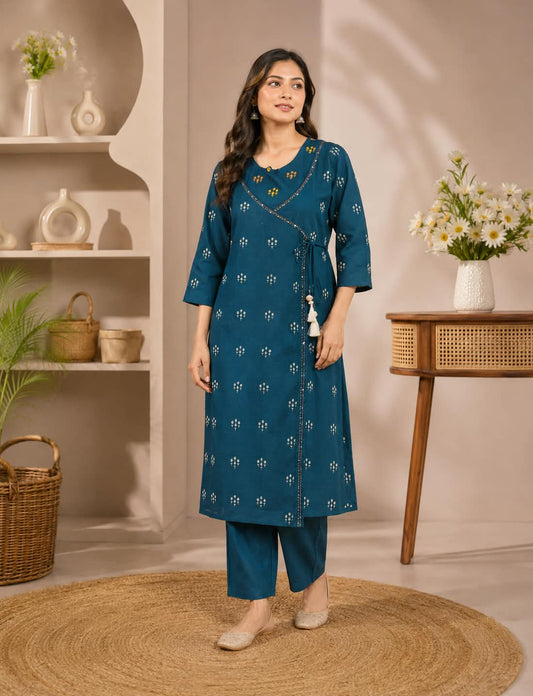Ethnic Motif Printed Angrakha Kurta with Trousers