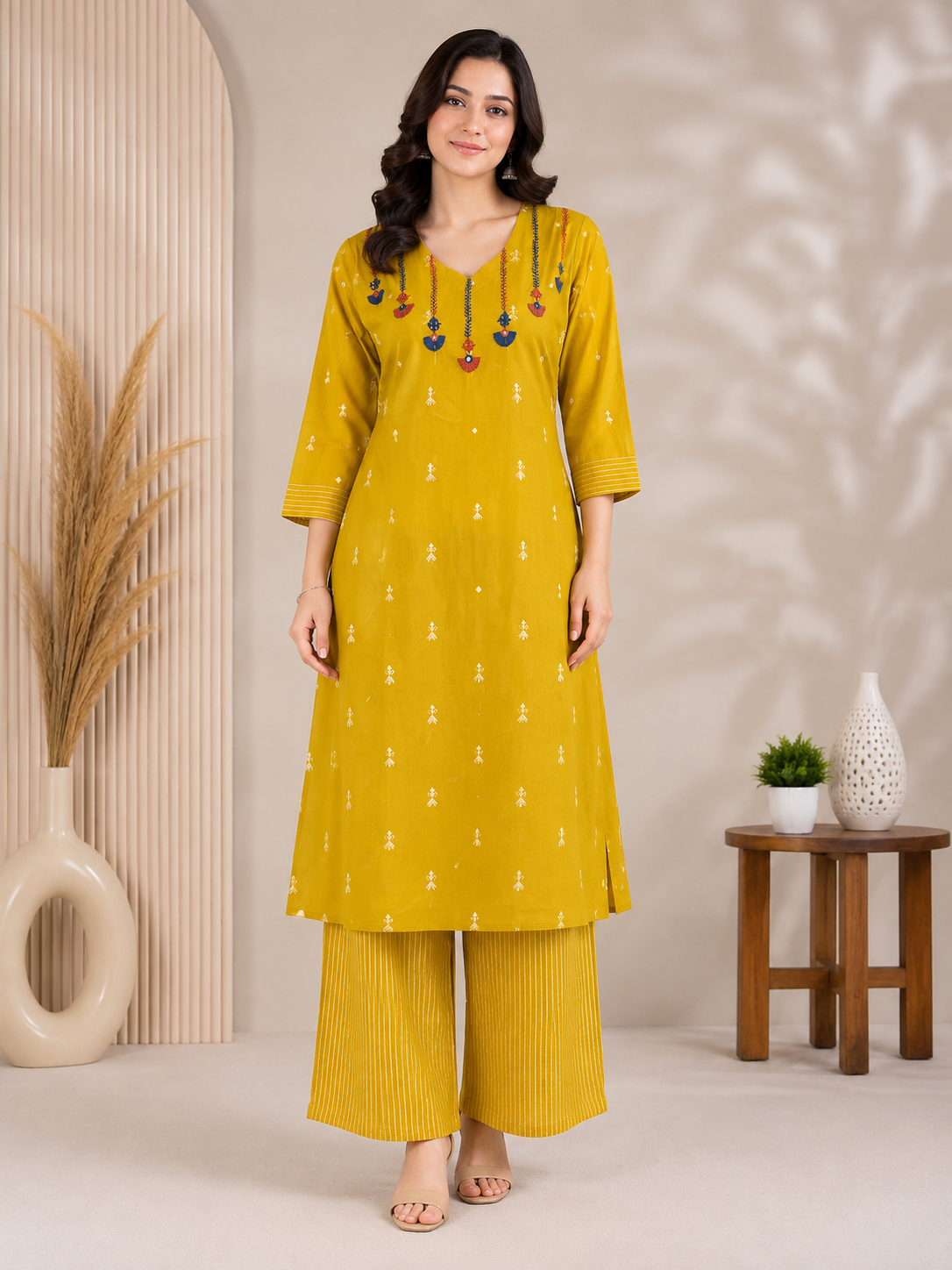 Ethnic Motif Printed Straight Kurta with Palazzos