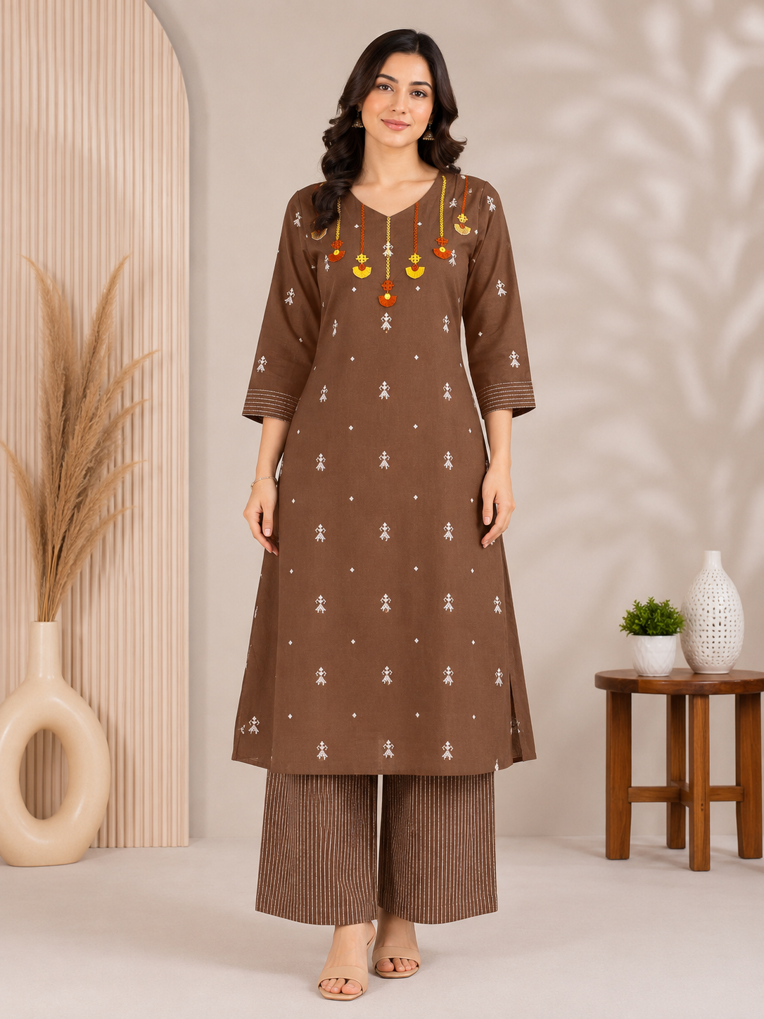 Ethnic Motif Printed Straight Kurta with Palazzos