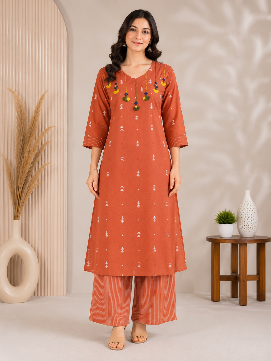Ethnic Motif Printed Straight Kurta with Palazzos