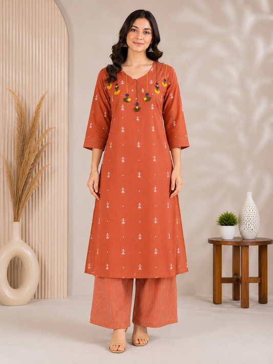Ethnic Motif Printed Straight Kurta with Palazzos